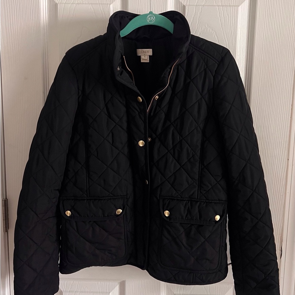 J.Crew Black Quilted Jacket with Gold Buttons